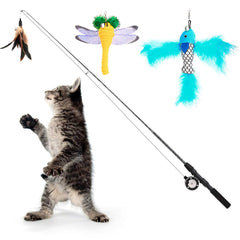 Pawaboo varita para gato con pluma, estimula juego y movimiento.