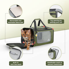 Abertura superior que permite observar y calmar a tu gato durante el viaje.