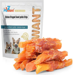 Pawant patitas de pollo envueltas en patata dulce en empaque visible para compra fácil.