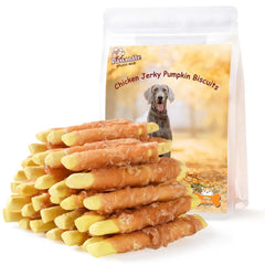 Pawmate galletas calabaza con pollo envoltura, recompensa sabrosa para entrenar diariamente.