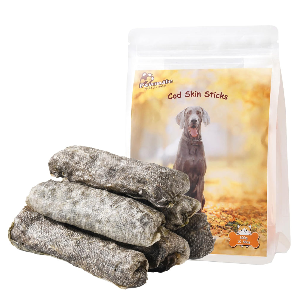 Pawmate rollos de piel de bacalao: tentempié natural para entrenamiento y juego.