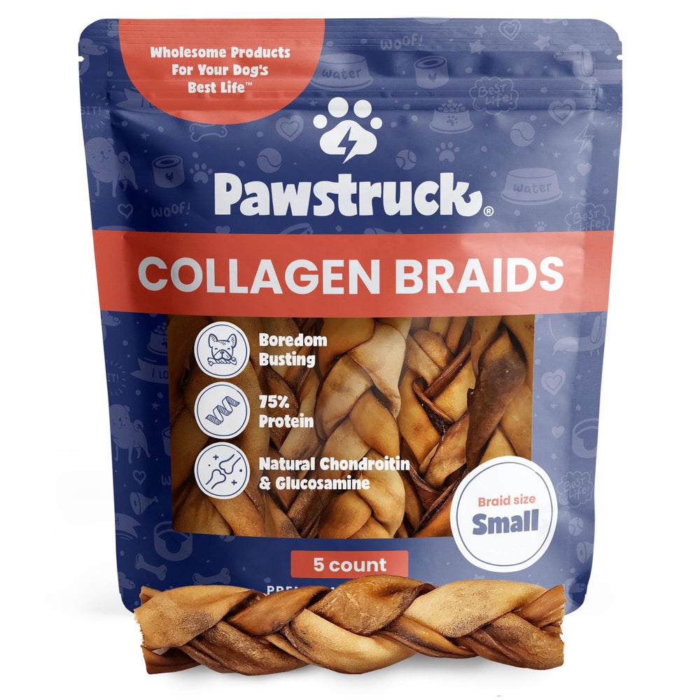 Pawstruck trenzas de colágeno para perros en empaque visible, masticación duradera