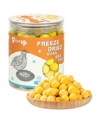 PAWUP Huevo de codorniz liofilizado: paquete frontal, snack natural para mascotas.