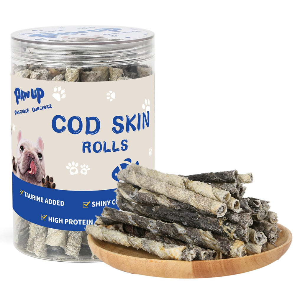 PAWUP rodos de piel de bacalao para perros, snack sabroso para pelaje saludable.