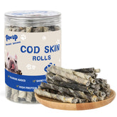 PAWUP rodos de piel de bacalao para perros, snack sabroso para pelaje saludable.