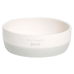 Pearhead Bone Appetit plato para perros en cerámica gris, diseño neutral para el hogar