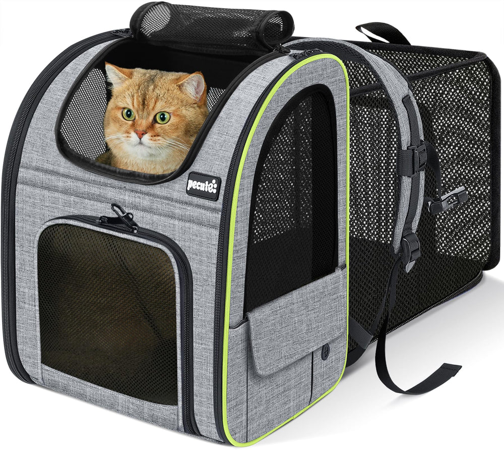 Pecute Mochila para gatos expandible, panel trasero ofrece espacio extra para descansar.