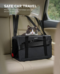 Pecute transportín para gato, cinturon de seguridad integrado para viajar con tranquilidad.