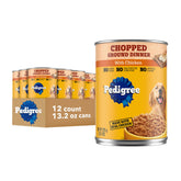 Pedigree Cena húmeda picada con pollo en lata, textura suave para perros adultos.