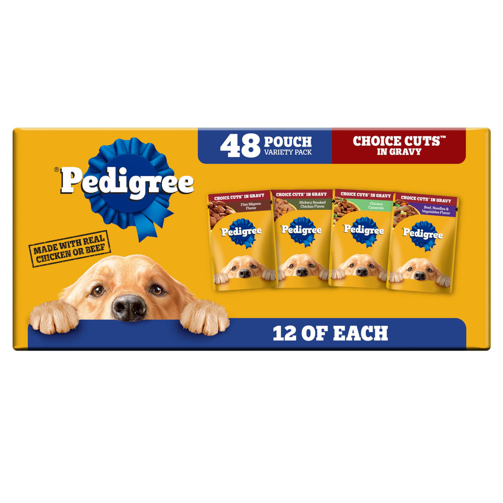 Pedigree Choice Cuts en salsa, bolsa visible, porciones diarias prácticas