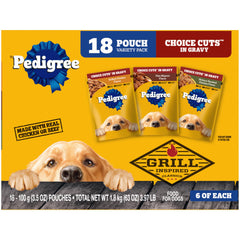 Pedigree Choice Cuts in Gravy pouch pack with 18 servings for convenient meals.