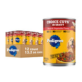 Pedigree: lata de comida húmeda para perro adulto, corte en salsa con bistec y verduras.