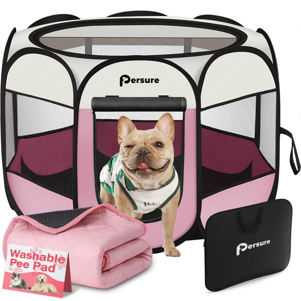 Persure jaula de juego rosa para perros y gatos, plegable y portátil.