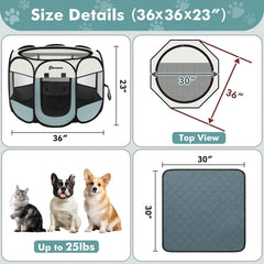 Persure Playpen pliegable ligero gris, ideal para viajar con mascotas.