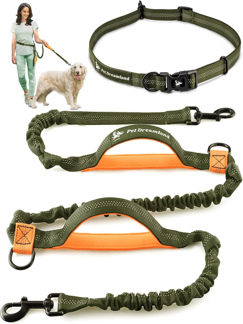 Pet Dreamland, correa manos libres para perro grande, ideal para correr y caminar sin cansancio.