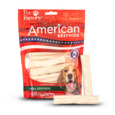 Pet Factory American Beefhide mini-rollos naturales, vista del empaque, ideal para masticación controlada.