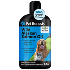 Pet Honesty: botella de aceite de salmón salvaje de Alaska para piel y pelaje saludable.