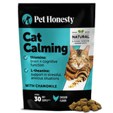 Pet Honesty bouchées apaisantes pour chat, présentation bouteille, effet calmant potentiel.