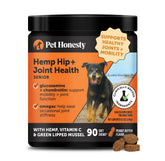 Pet Honesty Senior Hemp: botella frente para movilidad diaria de perros.