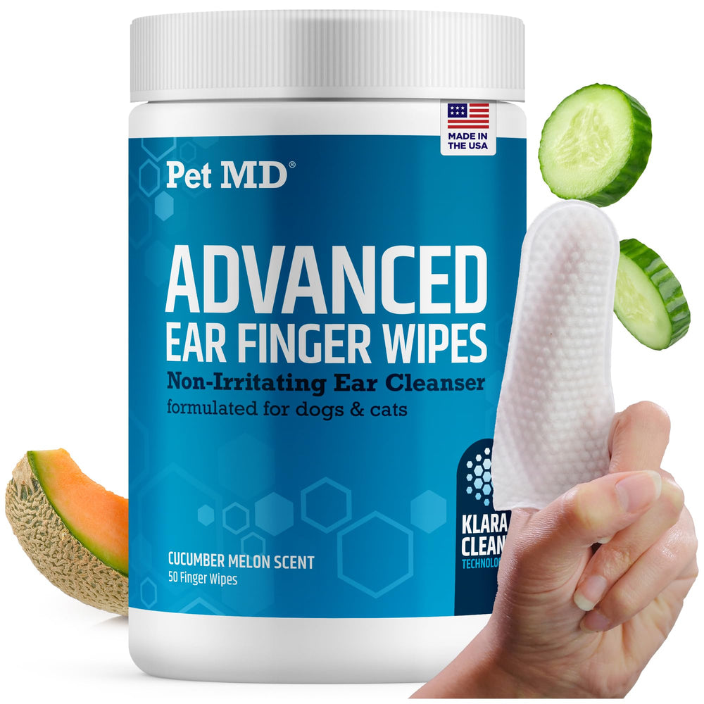 Pet MD, toallitas para orejas con dedo, limpieza suave para perros y gatos.
