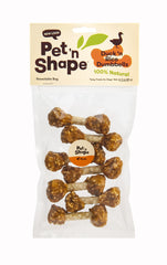 Pet 'n Shape Duck 'n Rice Dumbbells paquete con cierre hermético para frescura.