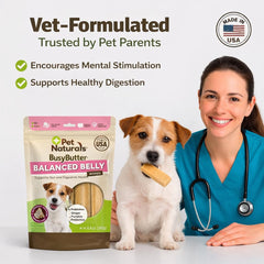Pet Naturals BusyButter Probioticos GanedenBC30 promueve la flora intestinal.