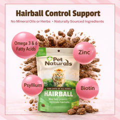 Pet Naturals Hairball Relief: zinc y biotina para piel y pelaje.