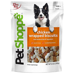 PET SHOPPE galletas envueltas de pollo real para masticar y apoyar la higiene dental.