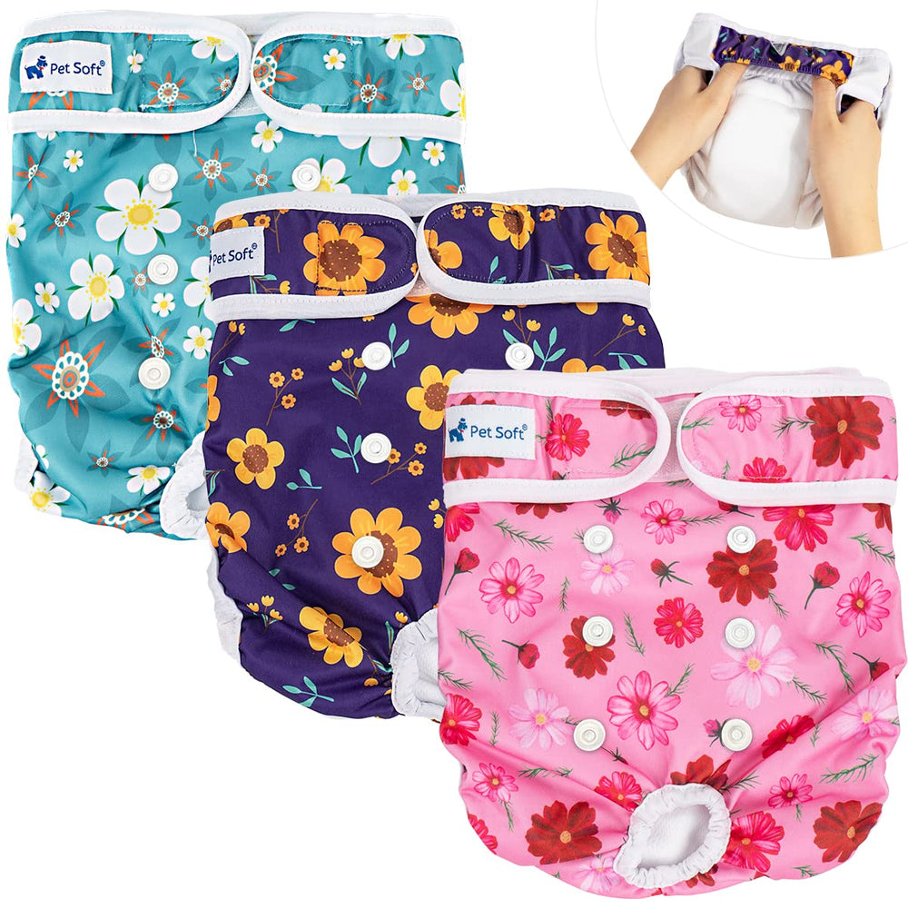 Pañales Pet Soft para perro, talla M, cintura 14-19, ajuste cómodo para uso diario.