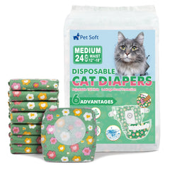 Pañales Pet Soft para gatos medianos con diseño de flores que reducen fugas y brindan comodidad.