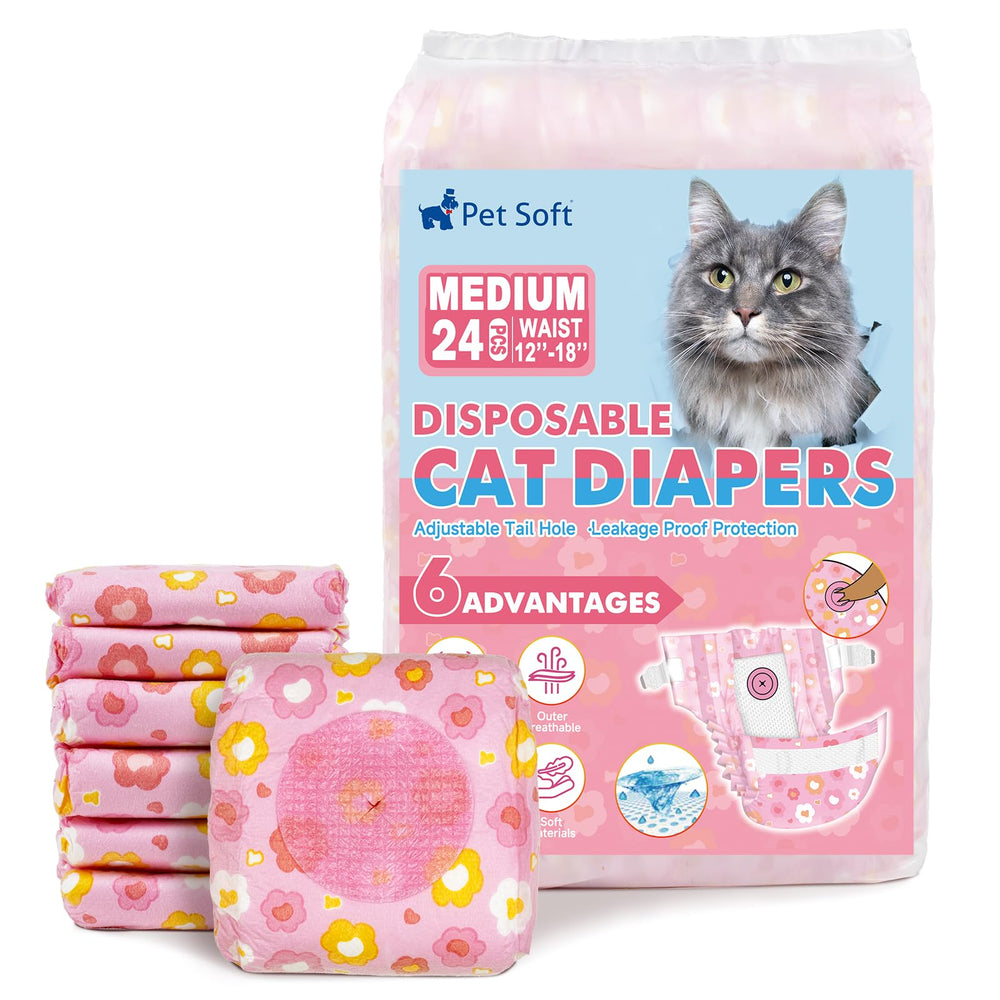 Pañales Pet Soft para gatos, talla media, protección contra fugas con ajuste cómodo.