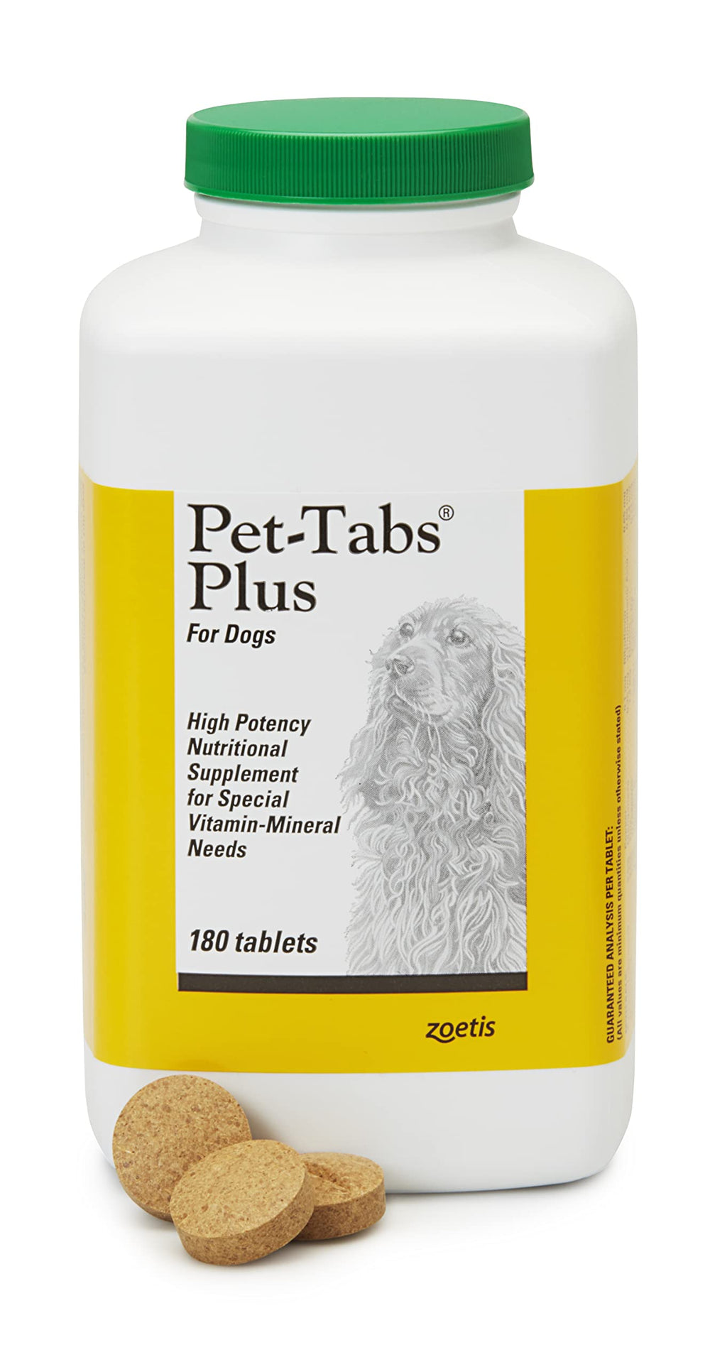 Pet-Tabs Plus: botella de 180 tabletas masticables para perros, suplemento diario.