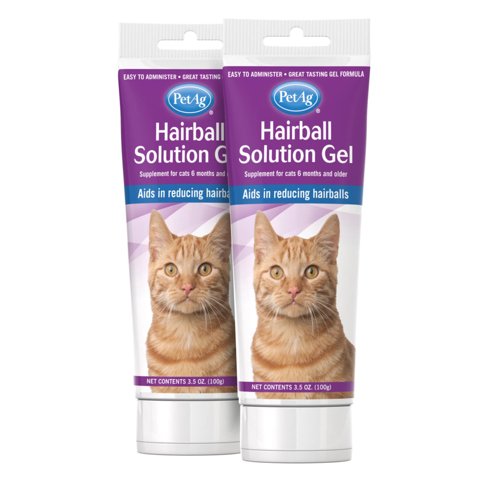 PetAg Hairball Solution Gel, botellas doble-paquete para gatos, ayuda a prevenir bolas de pelo.