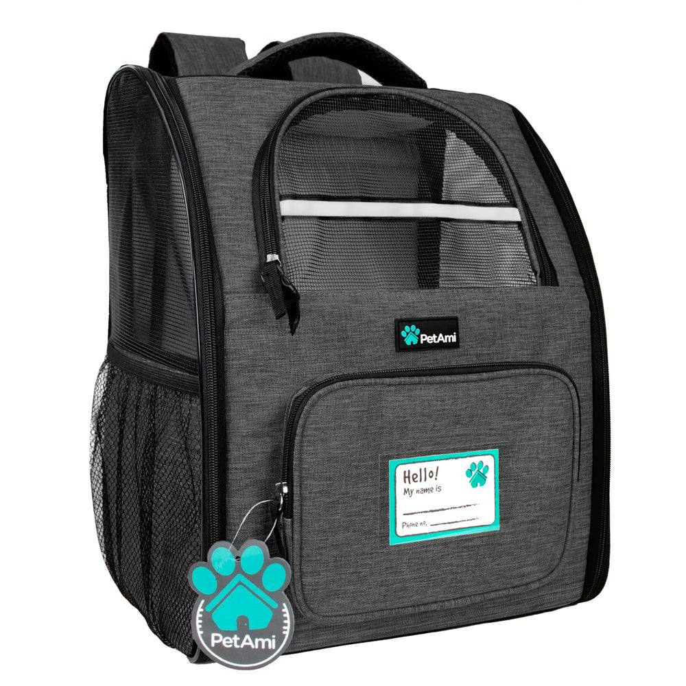 PetAmi mochila portamascotas ventilada con entrada lateral para mayor comodidad.