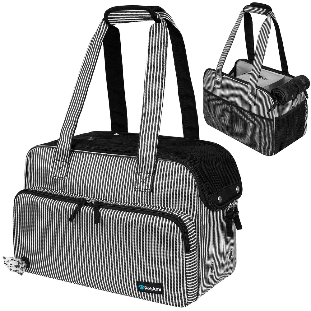PetAmi portador para perro pequeño, diseño rayado negro ideal para viajar.