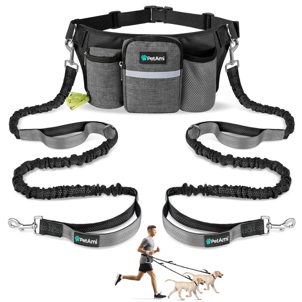 PetAmi Premium Correa Manos Libres para Dos Perros, ajuste de cintura para pasear