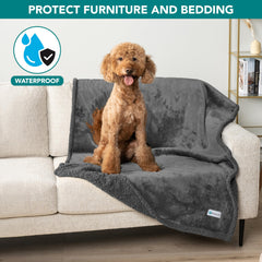 PetAmi Manta Impermeable para Perros y Gatos | Protege Muebles, Sherpa, Reversible y Lavable 60x40 – Gris
