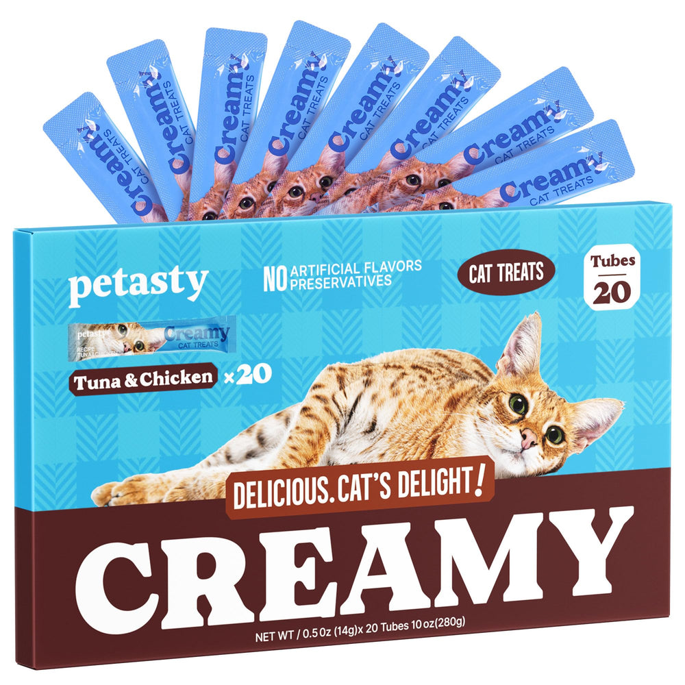 PETASTY tubo exprimible con puré cremoso para gatos, facilita la hidratación sin calorías extra.