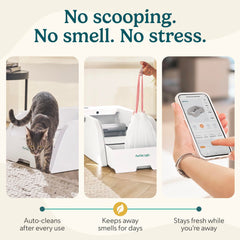 PurrTek Light: sistema de rastrillo que dirige desechos a un cajón sellado para menos olores.