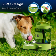 PETDOTT dispensador de agua para perros 77oz, diseño 2 en 1 que evita llevar varios artículos.