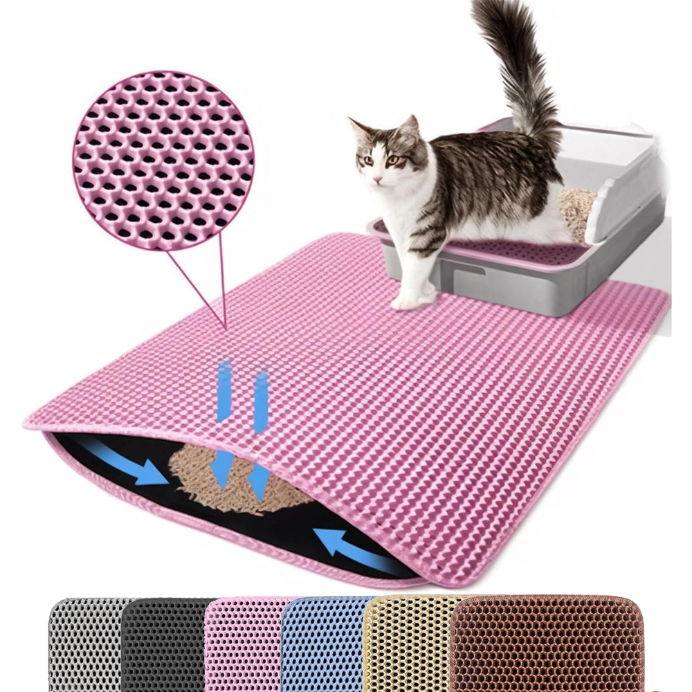 Almohadilla Petinstinct XL rosa, vista frontal, captura arena y mantiene el suelo limpio.