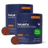 PetLab Co Itch Relief Chew Pro: botella de masticables para perros que apoyan la piel saludable.