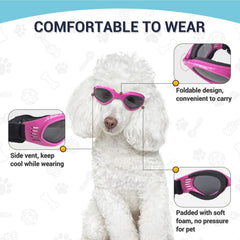 Gafas PETLESO para perros rosa, lentes ultrarrígidos para mayor durabilidad