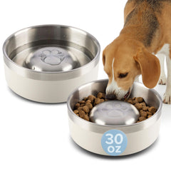 PETMAKER dos cuencos de acero inoxidable crema para comida y agua de 30oz con base antideslizante