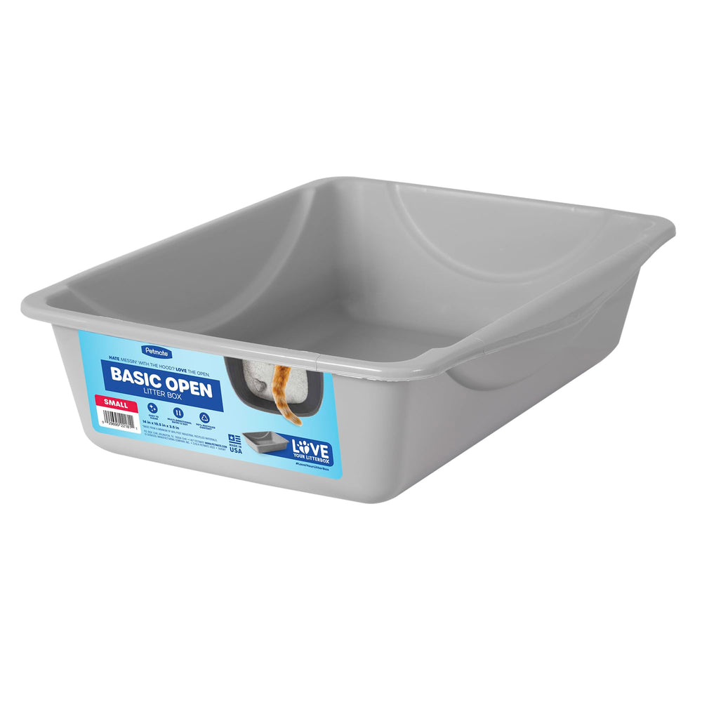 Petmate Bandeja abierta azul gris, fácil acceso para gatos de todos los tamaños.