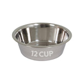Petmate tazón de acero inoxidable 12 tazas, vista superior, ideal para comida o agua.