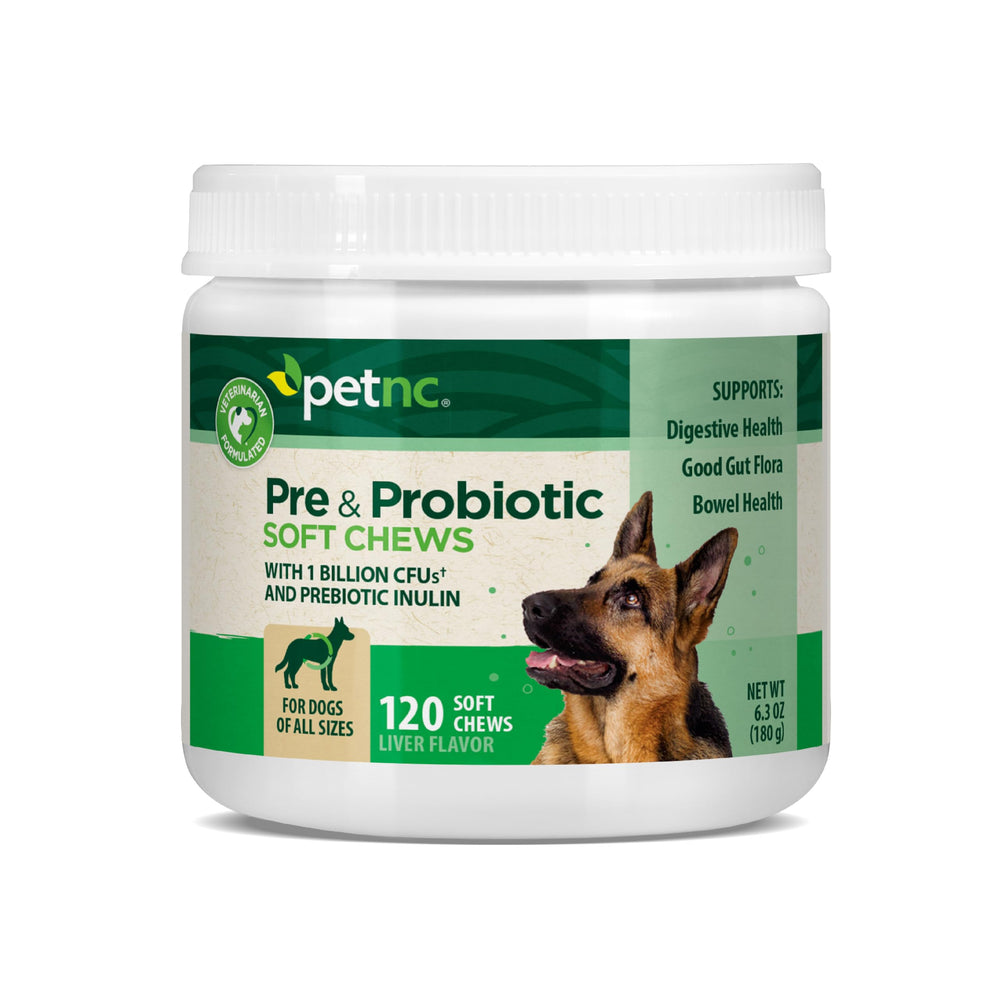 Bouchées Probiotiques saveur foie PetNC Natural Care pour soutien digestif potentiel chez le chien.