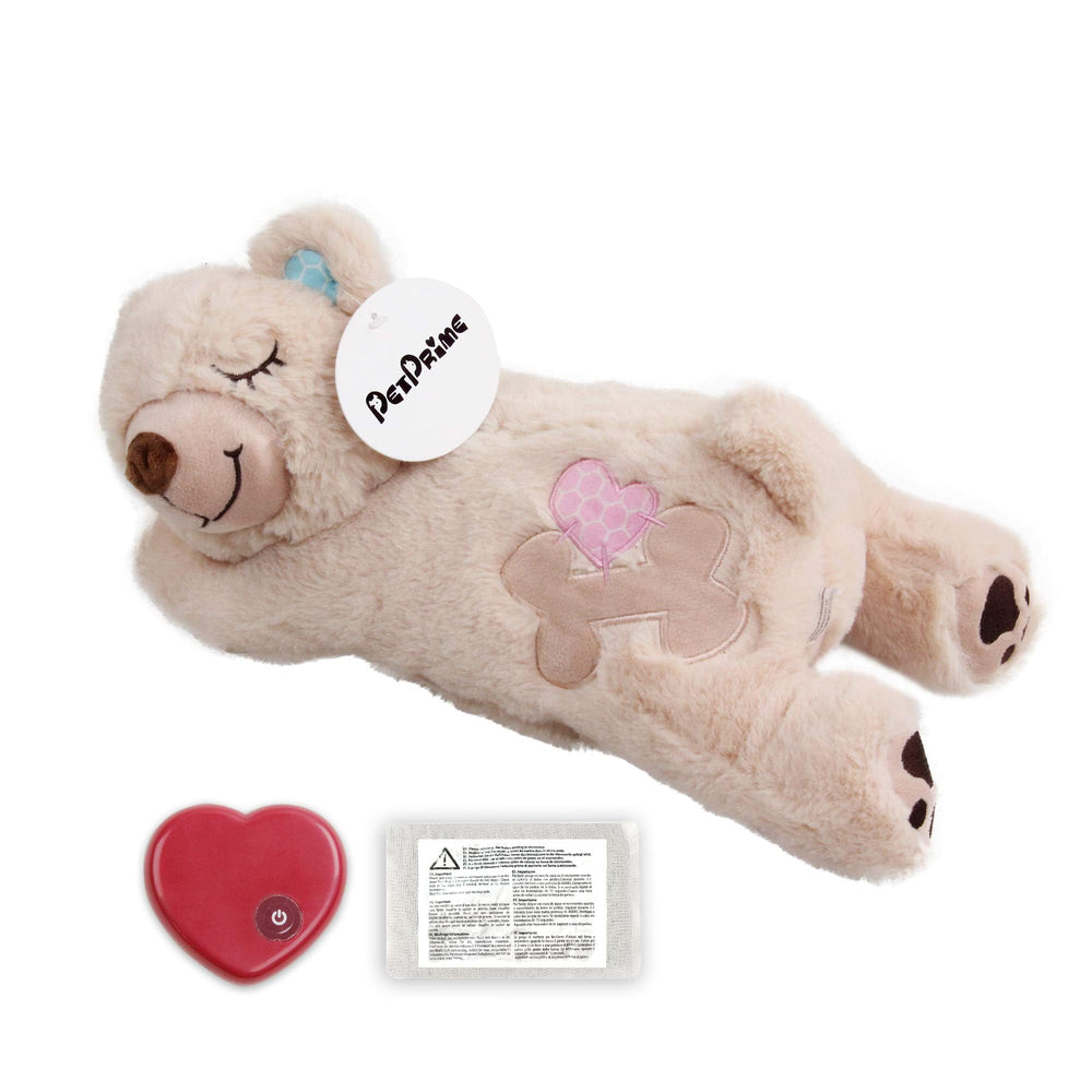 PetPrime peluche de perro con corazón pulsante para confort del cachorro.