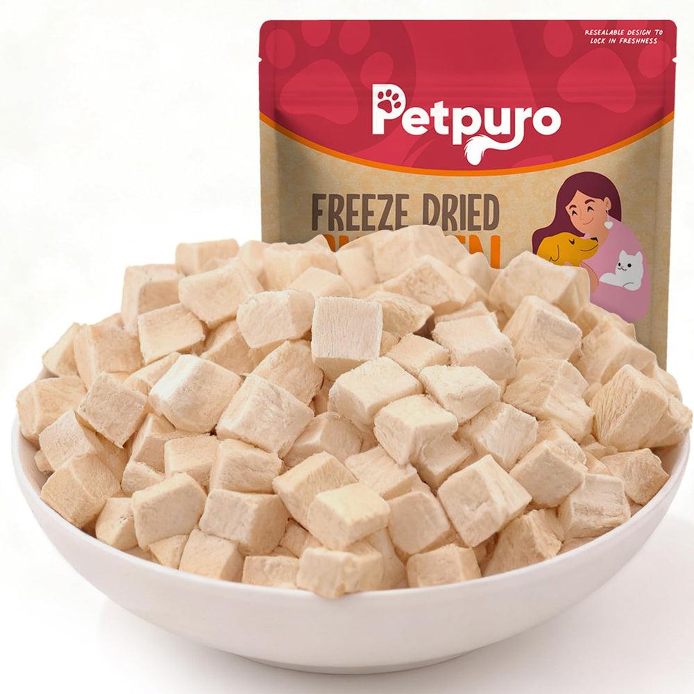 PETPURO: trozos de pollo liofilizado, snack ideal para entrenamiento.