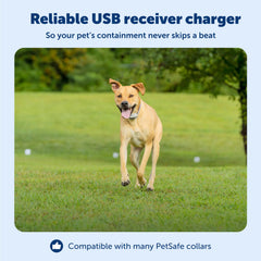 PetSafe receptor collar en cargador compacto para recargas eficientes en cualquier lugar.